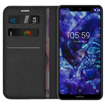 Leather Wallet Case & Card Holder Pouch for Nokia 5.1 Plus - Black